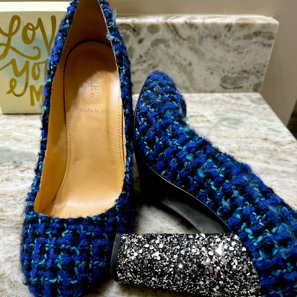 J Crew Etta Tweed Pump with glitter heel size 8.5
